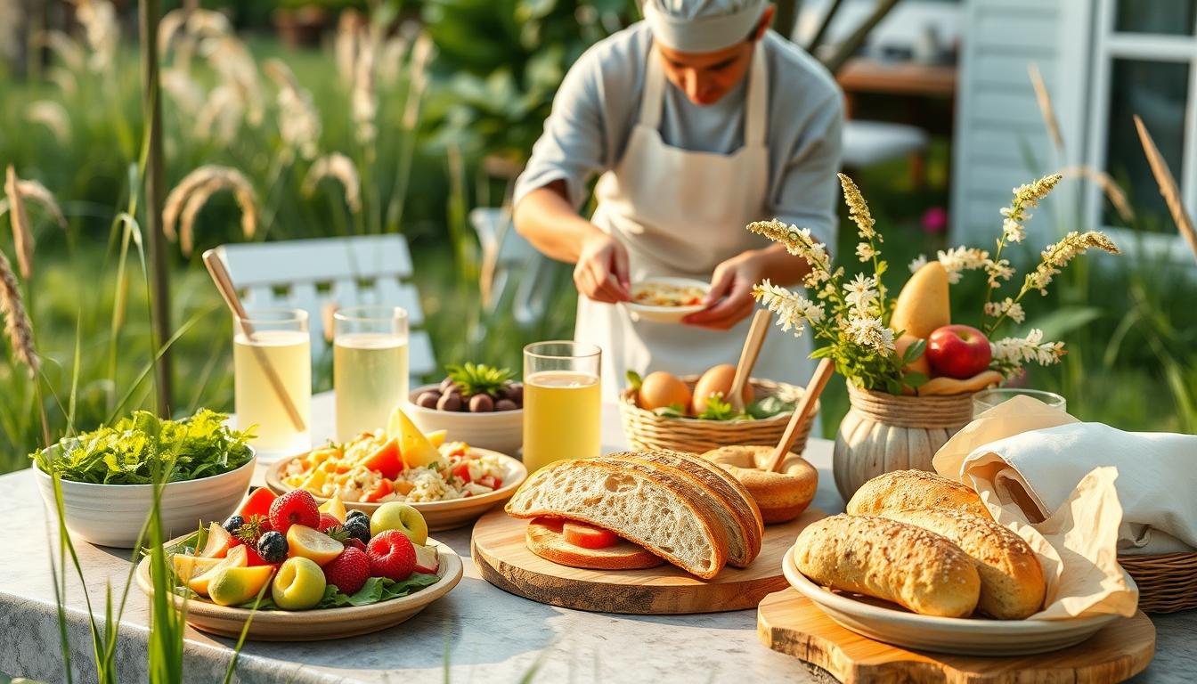 Measured baking ingredients prepared on a counter